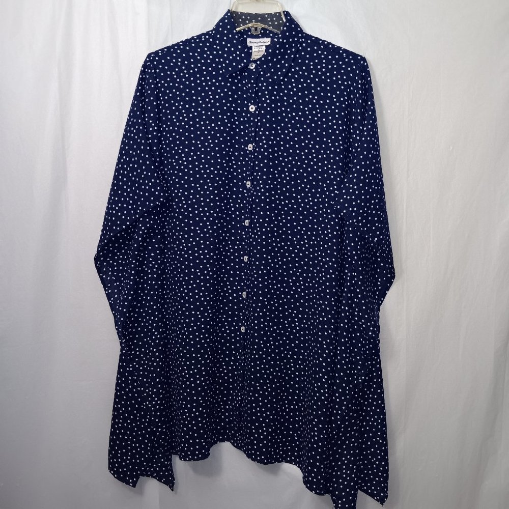 TOMMY BAHAMA SEA SWELL BOYFRIEND TUNIC BEACH COVER-UP POLKA DOT BLUE WHITE L/XL - Picture 4 of 11